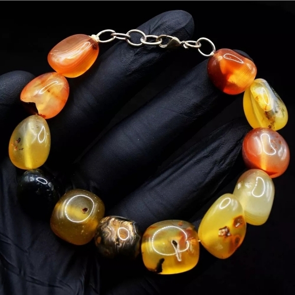Unbranded Jewelry - Agate 250.00 Cts Genuine Natural Gemstone Beaded Bracelet US Size 7" Unisex